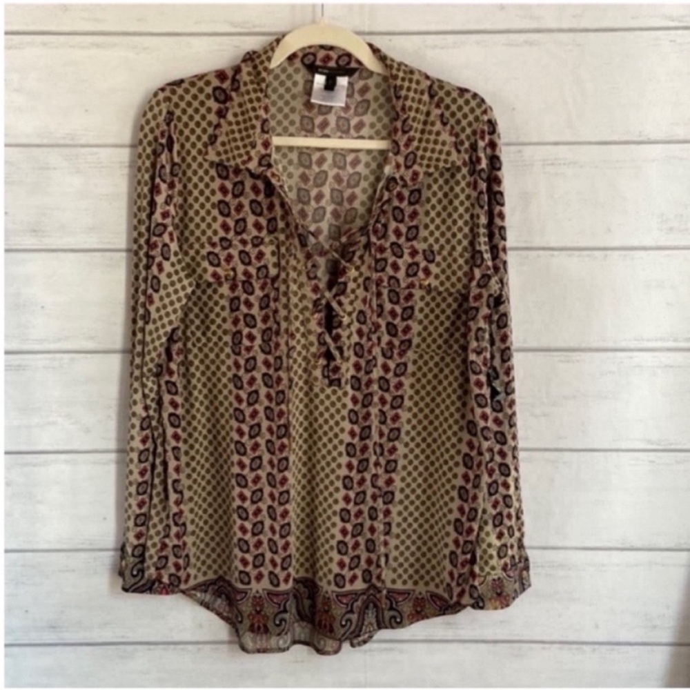 NWT BCBGMAXAZRIA Boho Lace up Blouse